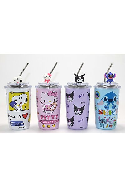 Store Popüler Karakter Figürlü Isı Muhafazalı Metal Pipetli Çelik Kupa 16*7 Cm