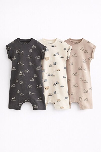 Next Baby Cotton Piece Black and White Printed 3-Piece Romper Set