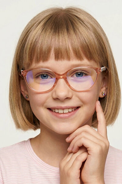 Cortina Special Patterned Transparent Pink Girls' Screen Glasses with Blue Li...