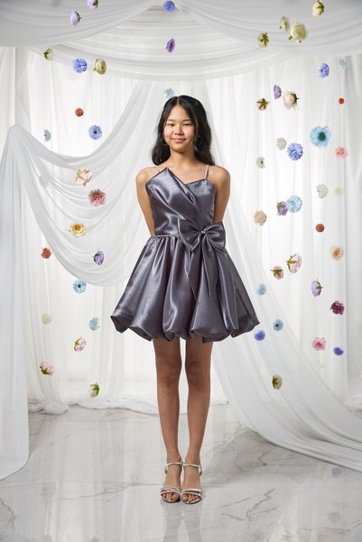 Kanilla Mojo Girl Child 10-15 Years Bow Detail Ruffled Short Evening Dress Gray