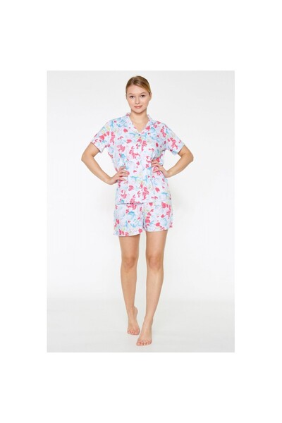 RİNDA Women's pajamas with Short-Sleeved blouse and shorts, colorful petal print