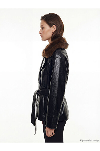 LC Waikiki Özmarka Νέα Σεζόν Γυναικείο Μπουφάν με Γούνινο Γιακά εφέ δέρματος