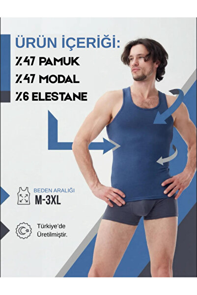 Mercan 6-Pack Blue m Modal Tank Tops - Soft and Comfortable, Freedom of Movement