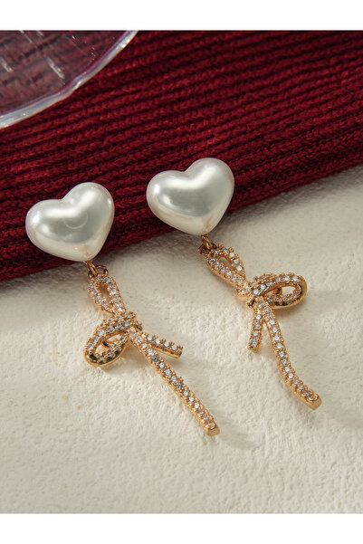 Take Two By Styli Heart Shape Faux Pearl Embellished Knot Earrings