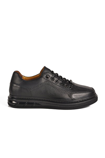 Aspor Black Orthopedic Genuine Leather Men's Casual Shoes
