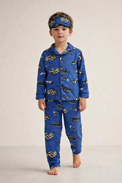 Beka Kids Patterned Long Sleeve Buttoned Front Shirt Collar Boys Pajama Set a...
