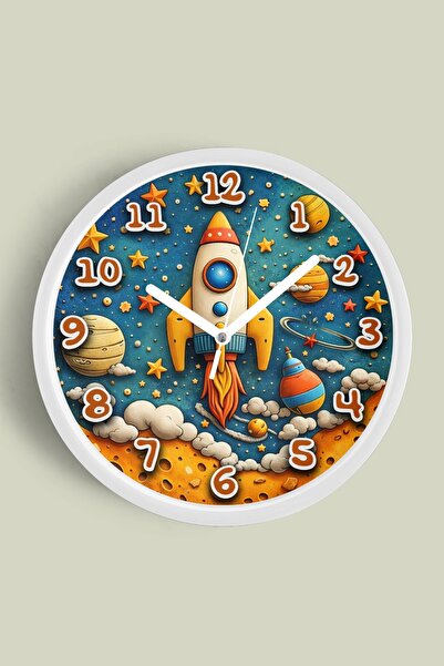 JHAAR Ceas de perete pentru camera copiilor cu tematică rachetă care zbură în...