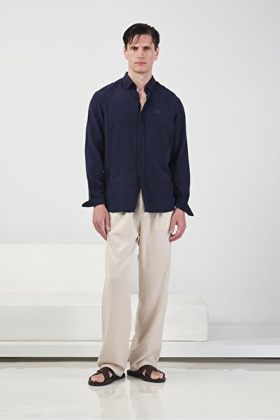 GIESTO lejer Cămașă Tencel albastru închis, croială normală