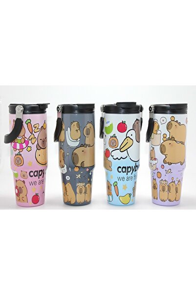 Store Kapibara Capybara Desenli Isı Muhafazalı Pipetli Dev Çelik Kupa 25*7 Cm