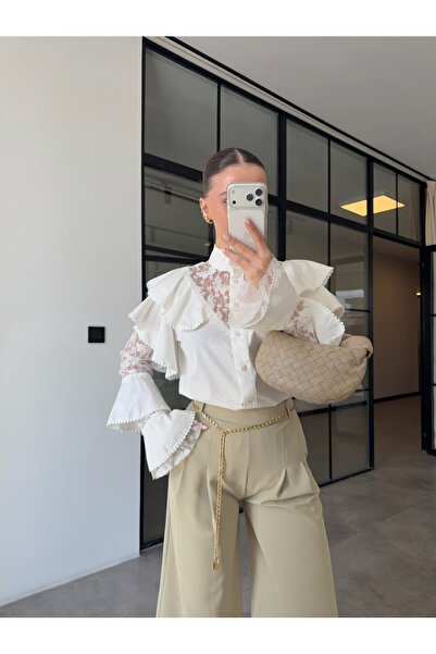 BB Bensu Buyruk Δαντέλα ΛΕΠΤΟΜΕΡΕΣ ΛΕΠΤΟΜΕΡΕΣ ΜΠΛΟΥΖΕΣ ΜΕ ΒΟΛΑΝΤΕΣ