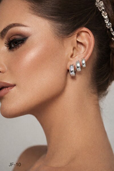 Jack Ferrero مجموعة من 3 أقراط نسائية فضية أساسية