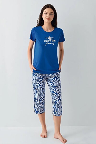 YUYİ Arnetta Modal Cotton Women's Crop-Necklace Short Sleeve Capri Pajama Set...