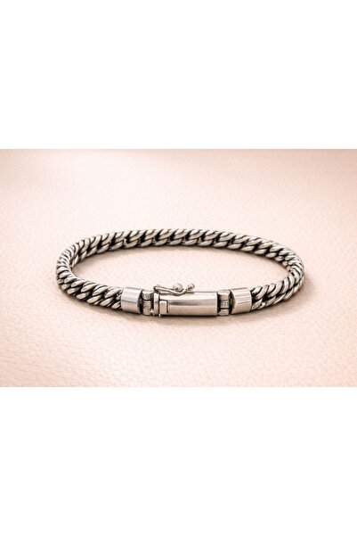ASİL SİLVER ONLİNE 925 Ayar Gümüş Çift Sıra Örgü Gurmet Zincir Erkek Bilekliği