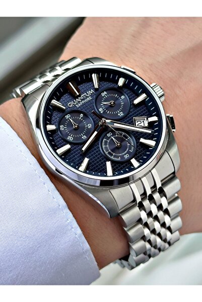 Quantum Functional Silver-Navy Blue Color Sapphire Glass Steel Band Steel Cas...