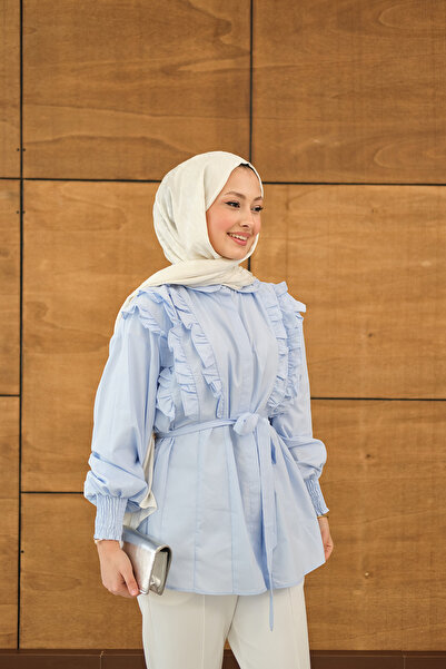 LOCCO Ženska košulja sa volanima, bebi plava