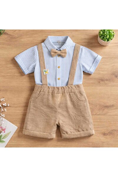 Butik Askılı Papyonlu Erkek Bebek Şortlu Takım
