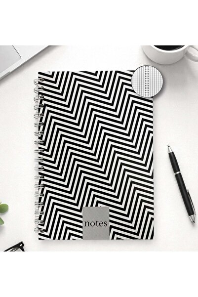 Lizy Black and White Spiral Notebook - Checked 120 Sheets - 17X24Cm