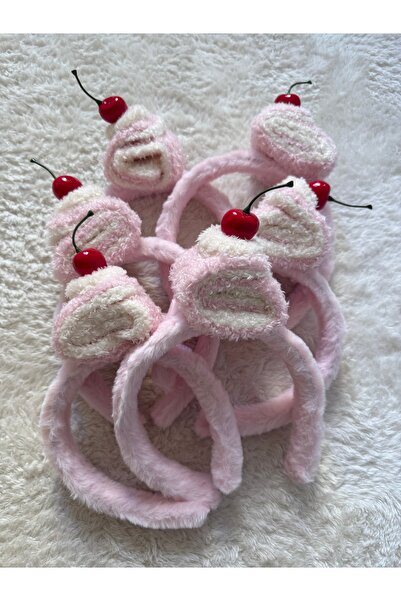 Dpartstore Kiraz Figürlü Rulo Pasta Tüylü Peluş Pembe Taç