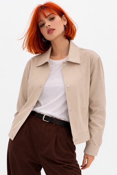 Gizrain Kadın Taş Oversize Gabardin Mevsimlik Çıt Detaylı İç Cepli Gabardin C...