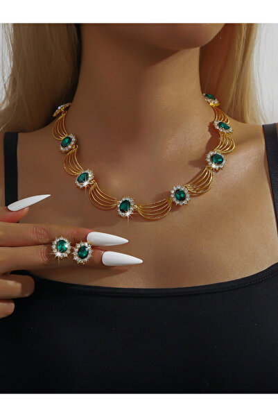 Take Two By Styli 2-Piece Multi-chain Embellished Necklace and Earrings Jewel...