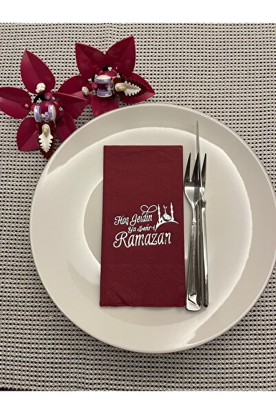kidspartim Silver Gilded Cherry Colored Welcome Ya Ramazan City Napkins 16 Pi...