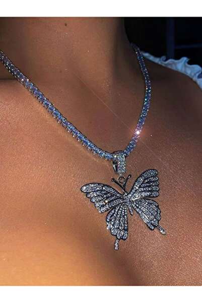 Take Two By Styli Rhinestone Butterfly Necklace