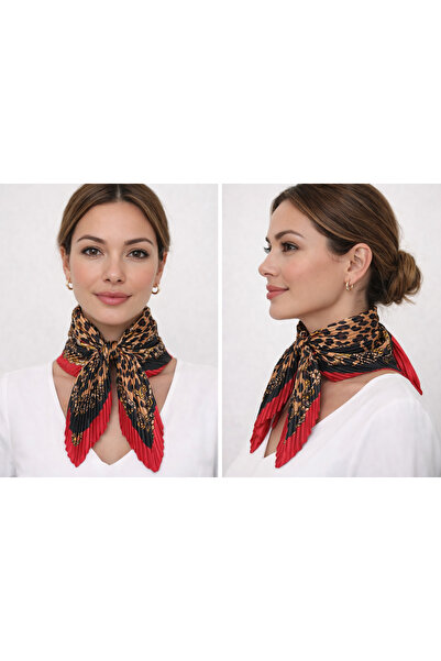 PİNO AKSESUAR Pileli renkli saten ipek fular bandana 90*50 cm