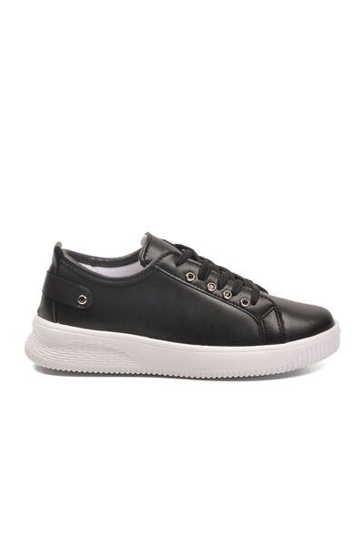 Aspor Black and White Lace-Up Leather Women's Sneakers