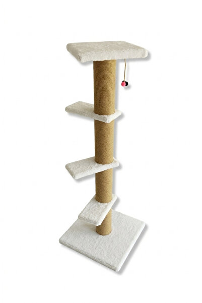 ambarpet 100 cm White Cat Scratching Post with Thick Pipe Ladder