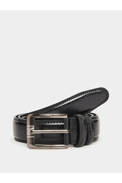 Styli Black Faux Leather Square Buckle Belt