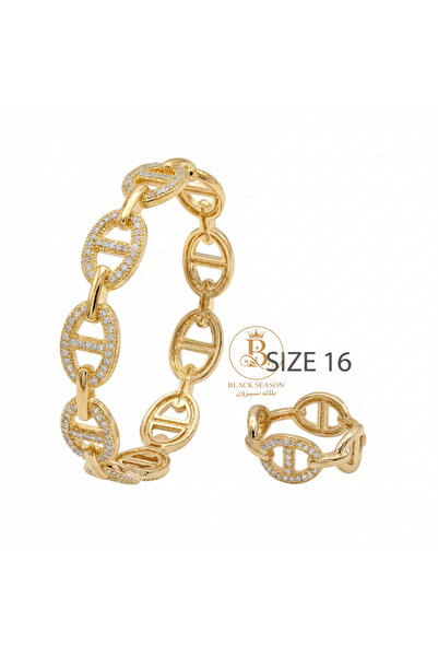 Black Season One-piece round bracelet set (free size) + ring (size 16)