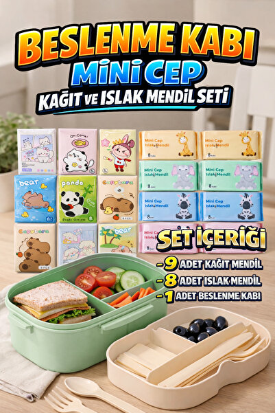 M&H Beslenme Seti Büyük Paket, 1 Adet Yemek Kabı, 8 Adet Islak Mendil ve 9 Ad...