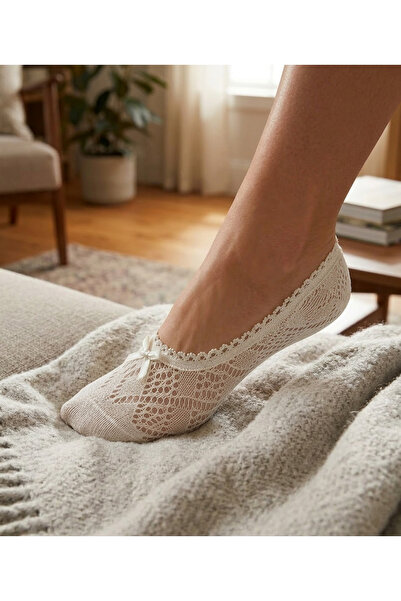 HEREN SOCKS HEREN 4'lü Dantelli Kadın Babet Çorap , Fiyonklu , Fileli