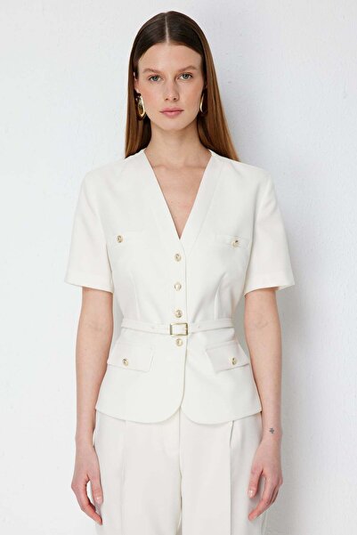 Ekol Beli Kemerli Kısa Kollu Ceket