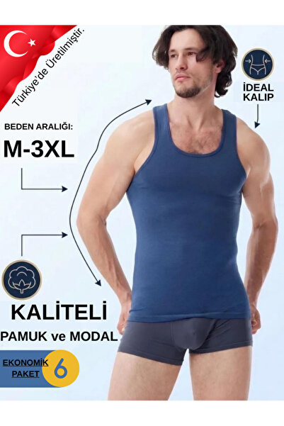 Mercan 6-Pack Blue m Modal Tank Tops - Soft and Comfortable, Freedom of Movement