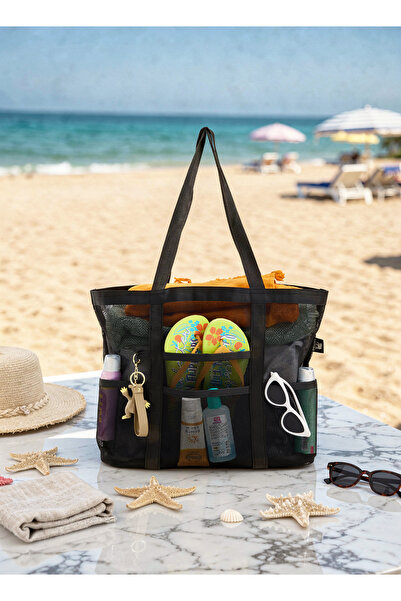 ELEPHANT ÇANTA 7 Cepli File Plaj Çantası Büyük Boy - Çok Cepli Dokuma Katlana...