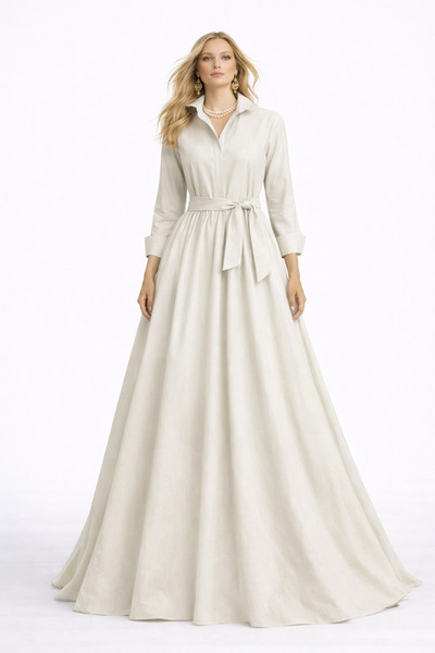 UNTIMELY Two Full Circle Openings Maxi Length Light Beige P Poplin Shirt Dress