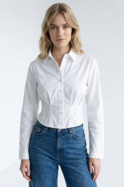 Exquise Γιακάς πουκαμίσου Μακρυμάνικο πουκάμισο με πιέτες Κοντό Κανονικό πουκ...