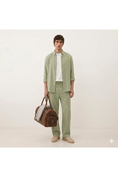 Weyeze Set cămașă și pantaloni din muselină pentru bărbați, cu mânecă lungă, ...