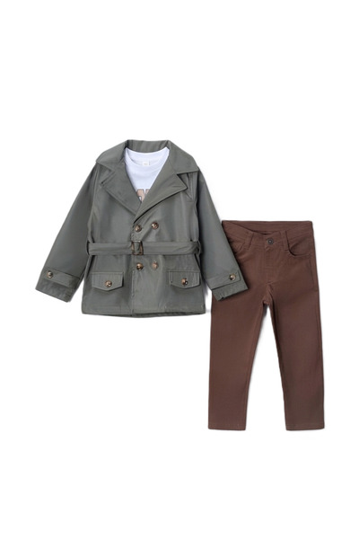 my ceylins Boys' Stylish Trench Coat Suit – Jacket and Pants Set 2-5 Years