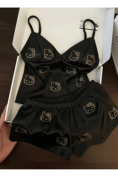 Violon Set negru elegant Hello Kitty cu detalii din piatră, top și pantaloni