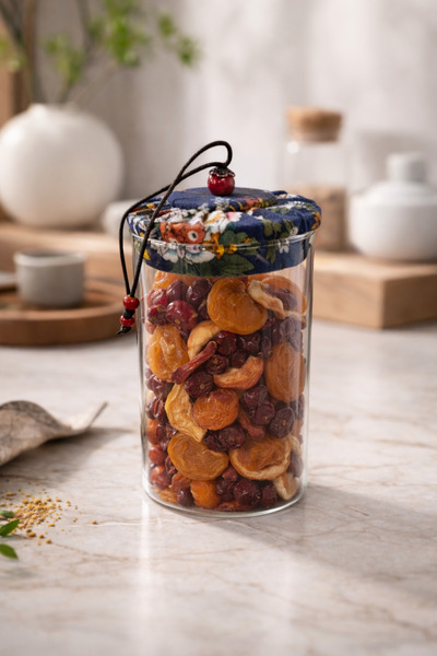 MAKRİ HOME 650 ml Borosilicate Glass Airtight Jar with Navy Blue Fabric Cover...