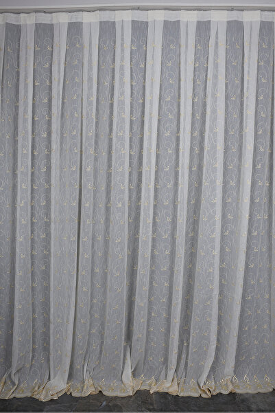 AKÇA TEKSTİL Embroidery 15 Model Cream Color Single Panel Ready to Sew Pleate...