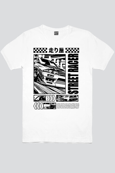 ROCKANDROLL Tricou alb cu mânecă scurtă Street Racer pentru bărbați