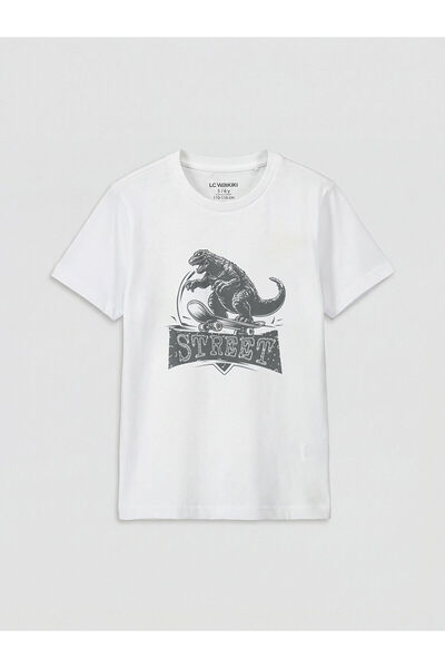 LC Waikiki Tricou pentru băieți NEVAVM cu guler oval și imprimeu cu dinozauri