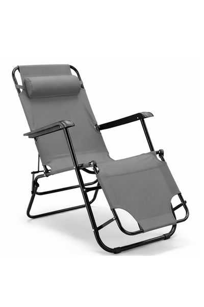 SERSIMO Șezlong pliabil cu pernă reglabilă, cadru metalic, 153x60x88, gri