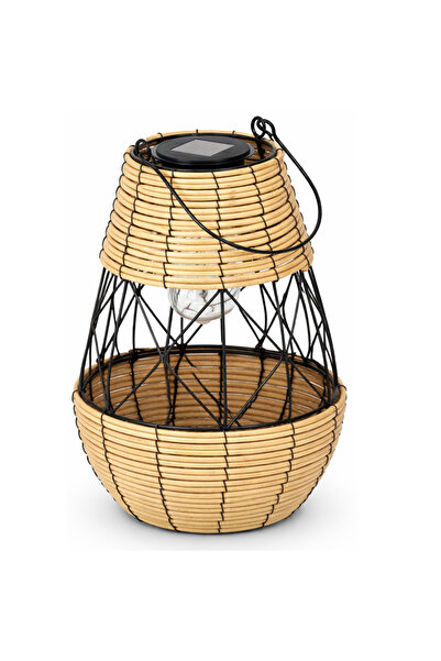 SERSIMO Felinar solar decorativ metalic pentru grădină, 32 cm, negru/bej