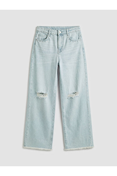 LC Waikiki Παιδικό τζιν παντελόνι LCW με φαρδιά μπατζάκια και σκισίματα για κ...