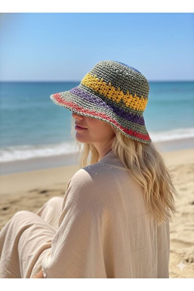 Trend Şapka 11507 Πλεκτό ψάθινο καπέλο σε πράσινο χρώμα