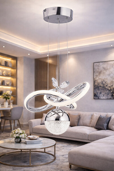 Luxira Aydınlatma Begonya Gümüş 3 Renkli Ledli Modern Lüx Led Avize